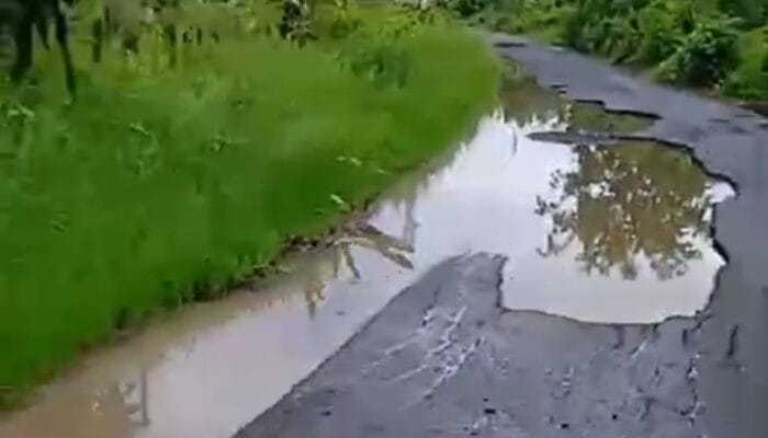 Belasan Tahun Ruas jalan Jor – Kampung Lobster Telong elong Berlubang dan Digenangi Air