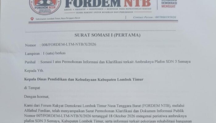Dikbud Lotim Disomasi FORDEM soal Ambruknya Plafon SDN 3 Semaya